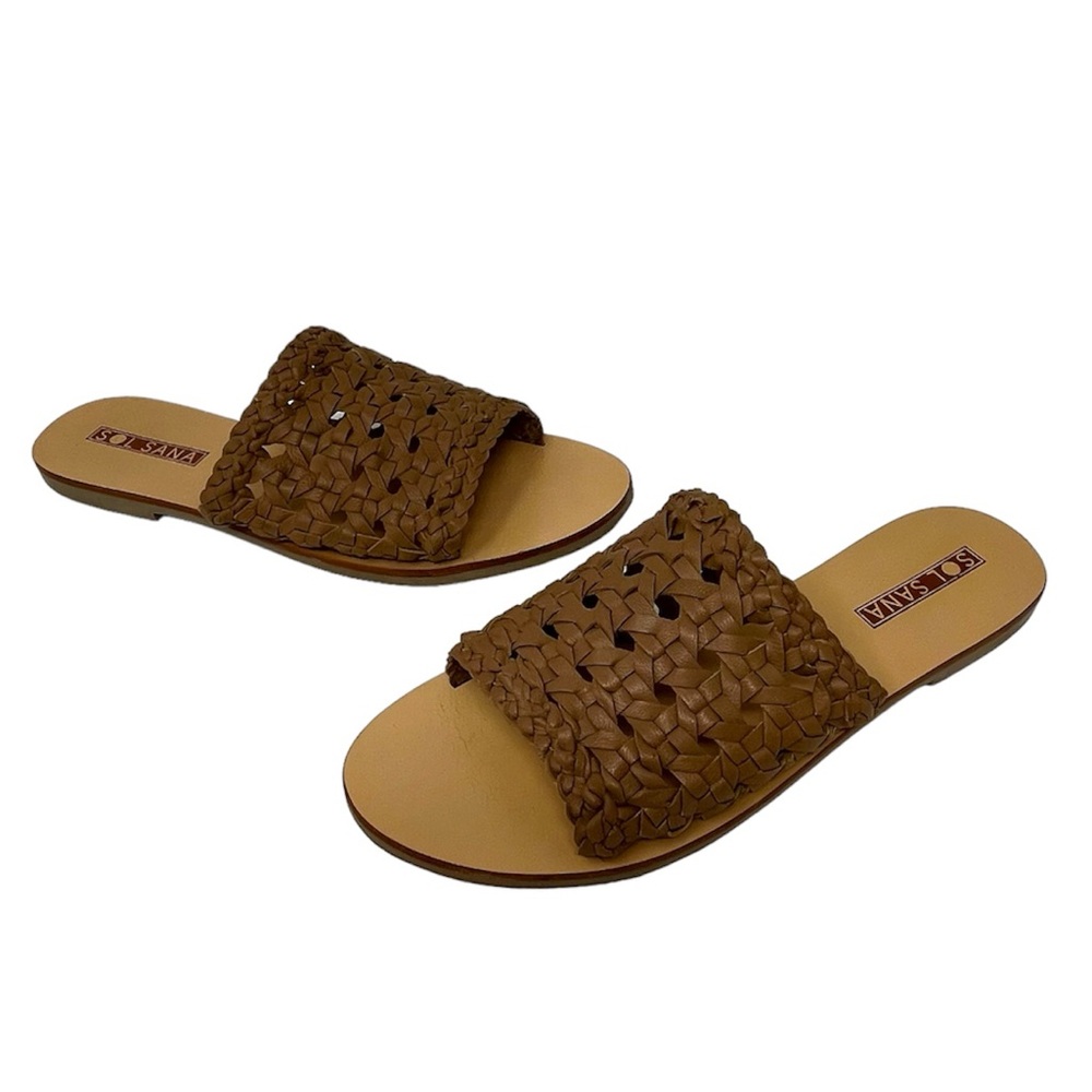 Sol Sana woven leather slide sandal tan US 8